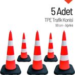 5'li Tpe Trafik Konisi Seti 90 cm Ağırlıklı Çift Reflektifli Trafik Dubası