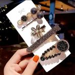 5'li Yeni Sezon Siyah Taşlı Büyük Klips Çıtçıt Pens Toka Seti - Lüks Modern Toka Seti