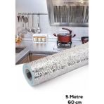 5METRE x 60 cm Mermer Desenli Yapışkanlı Folyo-Mutfak, Banyo ve Mobilya Duvar Kağıdı Yenileme Için Kolay Uygulama - 60 x 500 cm - Gümüş