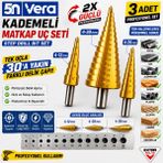 5N Vera 3'lü Kademeli Matkap Ucu Seti | 4-12 Mm, 4-20 Mm, 4-30 mm | Titanyum Kaplama Step Drill Bit Set
