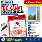 5N Vera Kendinden Yapışkanlı Tek Kanat Pencere Sinekliği 75X125 cm Yırtılmaya Dayanıklı Beyaz Tül
