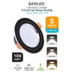 5W 3 Renkli ( Beyaz, Gün Işığı, Amber)Siyah Krom Kasa Led Spot Lamba 100 Adet