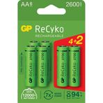 6 ADET (4+2) GP RECYKO 2700 SERİSİ AA ŞARJLI KALEM PİL (2600 MAH)