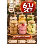 6 Adet Bambu Kapaklı Cam Pipet Hediyeli Cam Bardak Smoothie Kahve Detoks İçecek Bardağı 700 ML OPH-002284