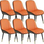 6 Adet Çağdaş Deri Yemek Sandalyesi Mutfak Yatak Odası Balkon veya Tuvalet Masası için Modern Mobilya Seti Evlilik Odası için Şık Makyaj Sandalyesi Seçeneği, Koyu Gri+,Dark Grey+orange-One Size