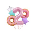 6 Adet Donut Balon Seti Numaralı Yıldız Donut Folyo Balon Yaş Doğum Günü Partisi Dekoru, 2