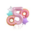 6 Adet Donut Balon Seti Numaralı Yıldız Donut Folyo Balon Yaş Doğum Günü Partisi Dekoru, 5