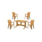 6 Adet Elegance Rattan Efektli Teak Sutlu Kahve 70X120 Plastik Masa Sandalye Takimi