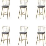 6 Adet Güneş Bar Sandalye Babyface Kumaş Gold Metal Iskelet - Açık Gri