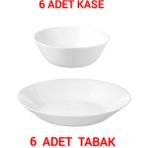 6 Adet Kase Çap 15 cm 6 Adet Yemek Tabağı Çap 20 cm İkea Yemek Takımı Seti Temperli Cam