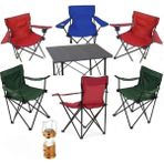 6 Adet Katlanır Kamp Sandalyesi 1 Adet Katlanır Portatif Masa El Feneri Set - 6456 Ecorce Tube Marron - Polyester