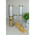 6 Adet Metal Gold Altın Kapaklı Konserve 500 cc Şeffaf Uzun Cam Kavanoz 500 ml
