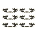 6 adet mobilya kulpu yaprak şeklinde çinko alaşım kapı tokmağı vintage elbise dolabı dolap kapıları için düğmeler, çekmece, komodin, dolap, delik mesafesi 73 mm (yeşil bronz)