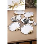 6 Adet Oval Papatya Çiçekli Kahve-Çay Servis ve Sunum Tepsisi 25 cm x 20 cm - Gümüş