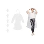 6 adet panço yağmurluk, kadın ve erkek, su geçirmez, şeffaf, hafif ve pratik, tek kullanımlık kapüşonlu ve elastik manşetli panço yağmurluk, Şeffaf., L-6XL