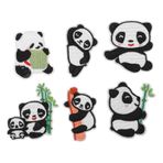 6 adet Panda nakış yaması, Panda ütülenerek yapıştırılan yama sevimli dikiş aplikesi, kendin yap el işi çantası, ayakkabı ceketleri, şapkalar, sırt çantaları aksesuarları