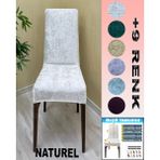 6 Adet Parlak Kadife Kumaş Sandalye Kılıfı Yıkanabilir Likralı Esnek Lastikli, Sandalye Örtü - 55 x 120 cm - Natural