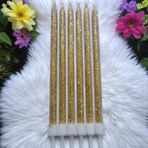 6 Adet Parlak Simli Gold Mum 17 cm Simli Gold Pasta Mumu Simli Gold Doğum Günü Mumu