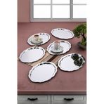 6 Adet Paslanmaz Çelik Oval Dalgalı Sade Kahve Ve Sunum Tepsisi 25x20 cm