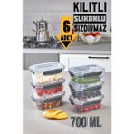 6 Adet Slikonlu Sızdırmaz Hava Almaz Kilitli Kapak Saklama Kabı Kahvaltılık Seti 700 ml - Beyaz