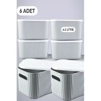 6 Adet Storage 6.2 Lt Gri Cok Amacli Dolap Ici Duzenleyici Kapakli Kutu Dekoratif Saklama Kutusu
