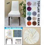 6 Adet Süet Detaylı Angora Kumaş Sandalye Kılıfı Yıkanabilir Likralı Esnek Lastikli, Sandalye Örtü - 55 x 120 cm - Krem