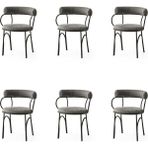 6 Adet Toskana Sandalye Bukle Kumaş Siyah Metal Iskelet - Gri