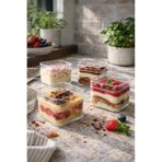 6 AdetKapaklı Kare Tiramisu Cup 280 cc Şeffaf Kapaklı Mika Plastik Kase – Tatlı, Meze, Salata Sunum Kabı