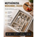 6 Bölmeli Çekmece İçi Kaşıklık, Plastik Çatal Bıçak Organizeri, Mutfak Düzenleyici Bej S-11003