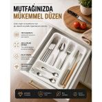 6 Bölmeli Çekmece İçi Kaşıklık, Plastik Çatal Bıçak Organizeri, Mutfak Düzenleyici Beyaz S-11003