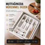 6 Bölmeli Çekmece İçi Kaşıklık, Plastik Çatal Bıçak Organizeri, Mutfak Düzenleyici Beyaz S-11003