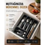 6 Bölmeli Çekmece İçi Kaşıklık, Plastik Çatal Bıçak Organizeri, Mutfak Düzenleyici Gri S-11003