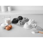 6 Bölmeli Silikon Muffin ve Mini Kek Kalıbı - 3 Farklı Estetik Geometrik Desen, Yapışmaz ve Esnek Pişirme Seti, Modern Degrade Tasarım (Gri-Beyaz-Antrasit)