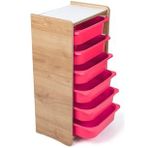 6 Çekmeceli Çocuk Oyuncak ve Aktivite Dolabı,Ceviz-Pembe 18mm MDF
