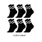 6 Çift Erkek Çorap Siyah Tenis Spor Çorabı Kolej Desenli