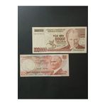 6. Emisyon 20 Türk Lirası 7. Emisyon 100.000 Türk Lirası Eski Koleksiyon Kağıt Para.