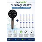 6 Fonksiyonlu Filtreli Duş Başlığı – Basınç Artırıcı Çok Modlu Duş Sistemi + 10 Adet Yedek Filtre | Kireç Önleyici Su Tasarruflu Duş Başlığı Seti (Siyah)