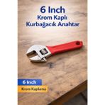 6 İnç Krom Kaplı Ayarlı Kurbağacık Anahtar, Çelik, 15 cm, Çok Amaçlı Tamir ve Tesisat El Aleti