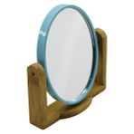 6 Inç Oval - Bambu Ahşap Ayaklı - Çift Taraflı Makyaj Aynası
