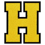 6 inç üniversite mektup yamalar sarı büyük demir on harfler dikmek için şönil mektup yamalar kıyafetler/Letterman ceketler/hoodies/gömlek/kot H