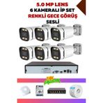 6 Kameralı Set - 5mp Sony Lensli 4.0 Mp Ip Gece Görüşlü Güvenlik Kamerası Sistemi - 1U3R767F28 - Gece Görüşü