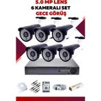 6 Kameralı Set - 5mp Sony Lensli Full Hd Gece Görüşlü Güvenlik Kamerası Sistemi - Bsrhomevow - Renk