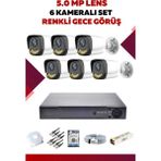 6 Kameralı Set - 5mp Sony Lensli Full Hd Gece Görüşlü Güvenlik Kamerası Sistemi - IYUZTYK0AK - Renk