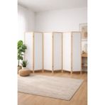 6 Kanatlı 45 ×175 cm Katlanabilir Modern Beyaz Desenli Ahşap Seperatör Paravan Mdf - 175*270