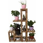 6 Katlı 11 Bölmeli Doğal Ahşap Dekoratif Balkon Bahçe Çiçeklik Saksı Standı Saksılık 119x90x24