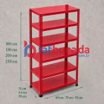 6 Katlı Renkli Dekoratif Çelik Raf - Çiçeklik Rafı, Ofis Rafı 0,70 Mm Kırmızı 31X75 Cm 150 Cm