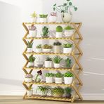 6 Katmanlı Bambu Bitki Standı - Katlanabilir Merdiven Saksı Tutucu Vitrin Kapalı/Dış Mekan Bahçe Balkon ve Oturma Odası için - Çok Amaçlı Depolama Rafı 50 cm
