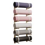 6 Katmanlı/9 Katlı Metal Yoga Matı Tutucu, Köpük Silindir/Egzersiz Matları için Duvara Monte Spor Ekipmanı Depolama Rafı, Demir Çerçeve, Ev/Stüdyo/Kulüpler,Gold-6-Tier