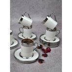 6 Kişilik 12 Parça Porselen Türk Kahve Fincan Takımı 110 ml Sılver See - Gümüş