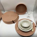6 Kişilik Amerikan Servis, Hasır Supla Takımı 35*35 - 35 x 35 cm - Pudra